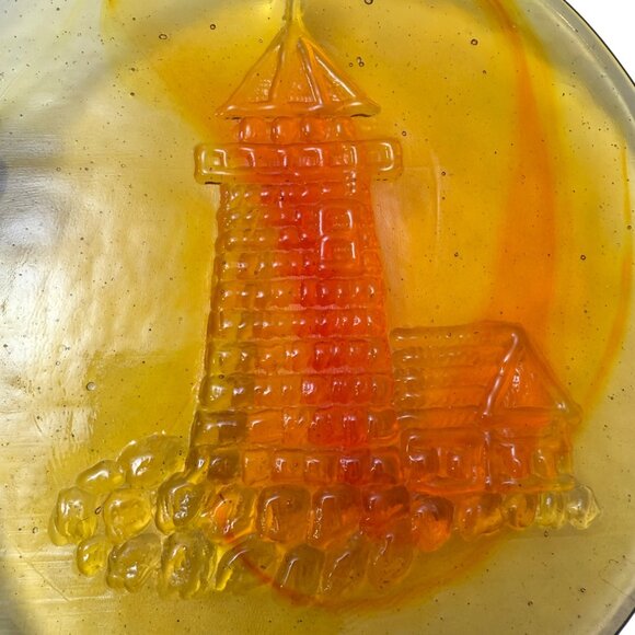 Glass Lighthouse Suncatcher Window Art Decor 8" Yellow Orange Stained Glass - Picture 2 of 8